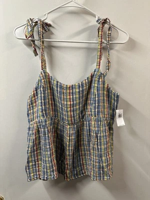 Старый темно-синий Cami Топ женщин размер S галстук ремень в полоску клетку Summer - Изображение 1 из 4