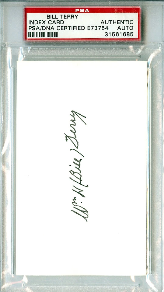 Bill Terry Autographed Signed 3x5 Index Card New York Giants PSA/DNA #31561685 - Image 1 of 1