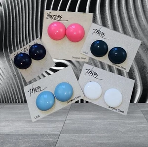 Fun Colors fashion Earrings surgical steel set women Pink White Blue &green Lot5 - Picture 1 of 5