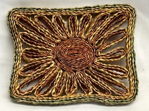 Straw Rattan Woven Hot Pad Trivet Woven Boho Retro Kitschy Rectangle VTG Decor - Picture 1 of 4