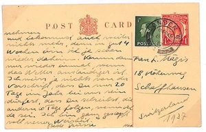 GB MIXED REIGNS FRANKING KEVIII KGV Stationery Card {samwells-covers} 1937 S81 - Picture 1 of 3