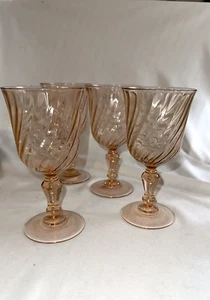 3 Wasserkelche mit Stiel CRISTAL D'ARQUES-DURAND Frankreich Rosaline rosa Wirbel - Bild 1 von 5
