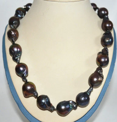 Huge 16x20mm Genuine Natural South Sea Black Baroque Pearl Necklace 18'' - Image 1 of 4