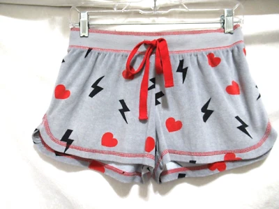 P.J. Pantalones Cortos Salvage Pequeño Gris Rojo y Negro Rayos Corazones Pijama Salón Foto 1 de 3