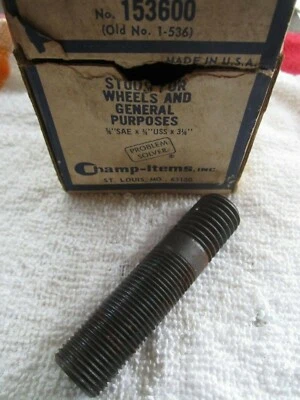 5 VINTAGE 3/4" SAE x 3/4" USS x 3 1/4" LONG WHEEL STUD HUB LUG BOLTS, NOS - Image 1 of 4