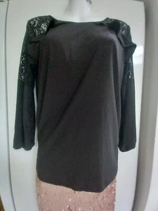 BNWT ANNE KLEIN Black Jersey Top Size S 10 12 Lace frill small party RRP $69 - Picture 1 of 8