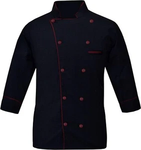 Men's Long Sleeve Chef Coat Double Breasted Kitchen Cooking Work Jacket Uniform - Picture 1 of 12