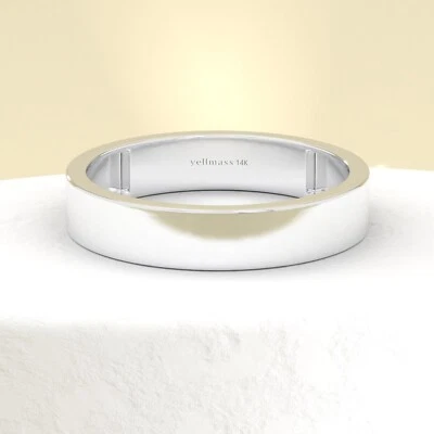 18K White Gold Unisex Wedding Band – Plain Wedding Band, Classic Wedding Ring - Image 1 of 4