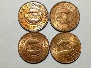 LOT OF 4 SIERRA LEONE 1964 UNCIRCULATED HALF CENTS - Picture 1 of 2
