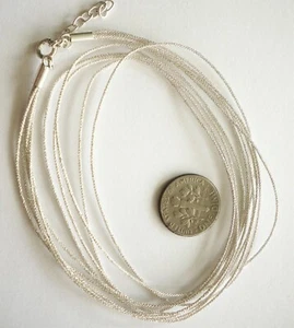5 STRAND SILVER SILK ROPE CORD NECKLACE, 15" LENGTH, .925 STERLING SILVER CLASP - Picture 1 of 9