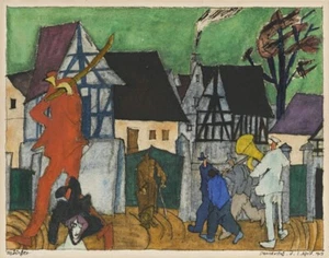 Thursday – Lyonel Feininger 1915 Expressionist German Village Scene Art Print - Picture 1 of 2