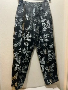 Pantaloni parigini Sigrid Olsen Rayon seta nero argento fiori taglia 6 - Foto 1 di 7