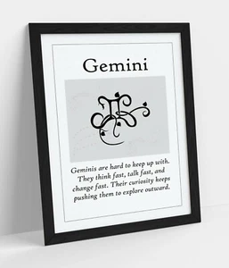 GEMINI STAR SIGN ZODIAC ASTOLOGY QUOTE SLOGAN -FRAMED WALL ART PICTURE PRINT - Picture 1 of 10