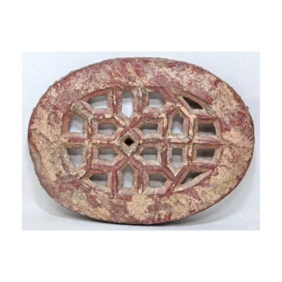 Ancien Rouge Sable Pierre Ovale Fenêtre Jali Panneau Original Fin Main Sculpté - Photo 1/4