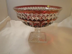DISH RUBY FLASH WESTMORELAND FOOTED PEDESTAL THUMBPRINT RUFFLED DIAMOND COMPOTE - Picture 1 of 9