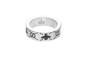 GUCCI Sterling Silver Signature GG & Bee Engraved Ring YBC728389001014