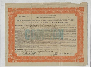 FLORIDA 1926 Boulevard & Bay Land & Development Company Stock Certificate - Picture 1 of 2