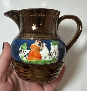 Gray's Cerámica Pintado a Mano Pequeño Cobre Reflejos Metálicos Vintage Jarra - Imagen 1 de 11