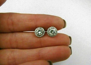 2 Ct Round Lab-Created Diamond Halo Stud Earrings 14K White Gold Plated Silver - Picture 1 of 4