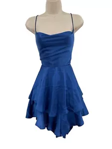 One and Only Shorts RomperLarge Women's Blue Satin Sateen Ruffle Lace Sexy Club - Picture 1 of 10