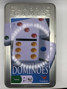 Color Dot Dominoes Classic Games Double Six Dominoes Tin Starter Piece And Rules - Picture 1 of 6
