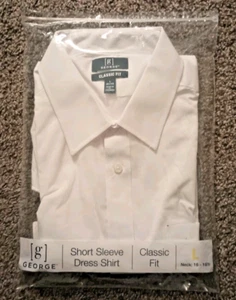 George Men's Classic Fit Dress Shirt Short-Sleeve Button-Up Large (42-44) - Picture 1 of 5