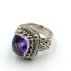 Suarti BA Bali Indonesia Sterling Silver 925 18K Gold Accent Amethyst Ring Sz 6 - Picture 1 of 14