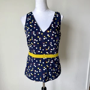 Boden Navy Sinead V-Neck Sleeveless Polka Dot Peplum Top—SZ. 8 - Picture 1 of 14