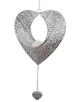 Decorazione Appendi Tealight Cuore PRADO Argento H. 32cm In Metallo Formano F25 - Immagine 1 di 2