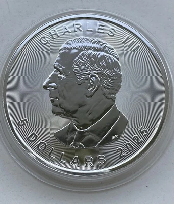Maple Leaf 2025 Charles III. Kanada 5 $Silber 1 oz 999.9 Silber AG - Bild 1 von 2