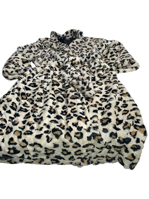 Plush Leopard Print Minky Couture Robe M/L MC Lined Luxurious Below Knee - Image 1 of 4