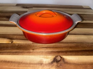 Le Creuset #14 Mini Casserole W Lid Cast Iron Enamel Flame Orange 7”Vintage - Picture 1 of 12