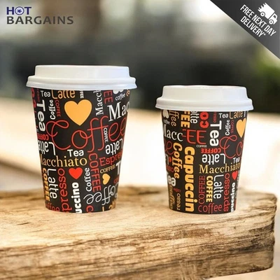 Disposable Coffee Cups Single Wall 8oz and 12oz with Lids Printed Cappuccino UK - Image 1 of 4