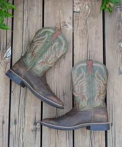 Twisted X Herren Größe 8 D Grün Braun Leder Eckige Zehe Cowboy Western Stiefel - Bild 1 von 16