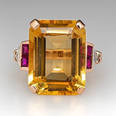 4Ct Lab Created Citrine Solitaire Party Wear Ring For Women's 14K Gold Plated - Image 1 of 4