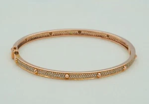 14K Rose Gold Curved Oval Bracelet Diamonds 6.85” 12 grams - Picture 1 of 15