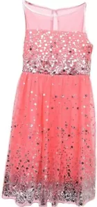 Crystal Doll Girls Sequin Illusion Dress Coral Silver sz 12 - Picture 1 of 4