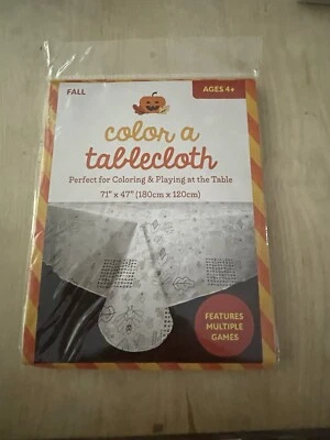 Fall Thanksgiving Coloring Paper Activity Tablecloth for Kids NEW 71"X47" - Image 1 of 4