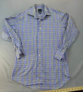 David Donahue Shirt Mens 15.5 33 Purple blue Green Pastel Check button down - Picture 1 of 12