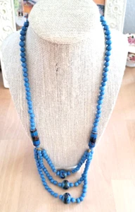 Vintage Sky Blue Sunset Feather Swirl Ceramic Bead Handmade Necklace 27" - Picture 1 of 11