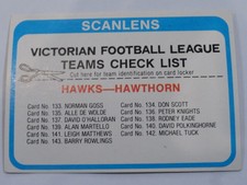 1979 SCANLENS CHECKLIST HAWTHORN HAWKS