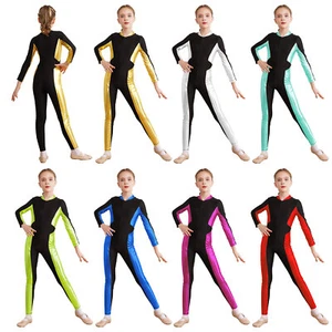Kids Girls Costume Mock Neck Bodysuit Long Sleeve Jumpsuit Dance Leotard Party - Picture 1 of 70