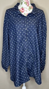 Camicia donna dentro donna taglie forti 3X indaco a pois bottoni cotone denim - Foto 1 di 6