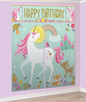 Fairytale Magical UNICORN Scene Setter BIRTHDAY wall decor 12 photo booth props - Image 1 of 4