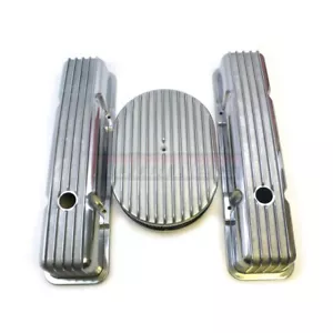 SBC Chevy Nostalgic Aluminum Fin Tall Valve Cover 12" Air Cleaner Dress up350283 - Bild 1 von 5