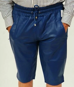 Leather Men's Pant Short Pants Shorts Waist Side Jean Rock Jeans Trouser Blue 6 - Picture 1 of 3