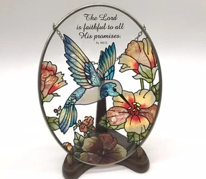 "Vitral ovalada atrapasol ventana colgante colibrí flores 8"" Salmo 145:13" - Imagen 1 de 5