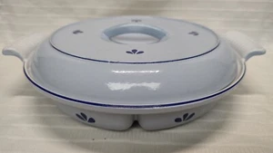 Dru Holland Blue Tulip Enameled Cast Iron Divided Casserole Dish/Meal Warmer - Picture 1 of 6