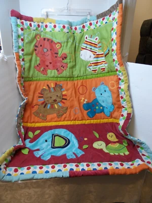 Kidsline Baby Nursery Crib Blanket Comforter ANIMAL PARADE Elephant Turtle Hippo - Image 1 of 4