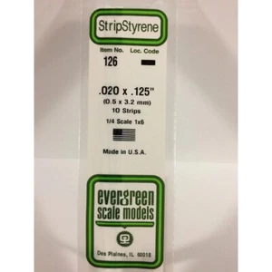 Evergreen 126 - 0.02" x 0.125" Polystyrene Strips 14"/35cm 10pcs - Picture 1 of 1
